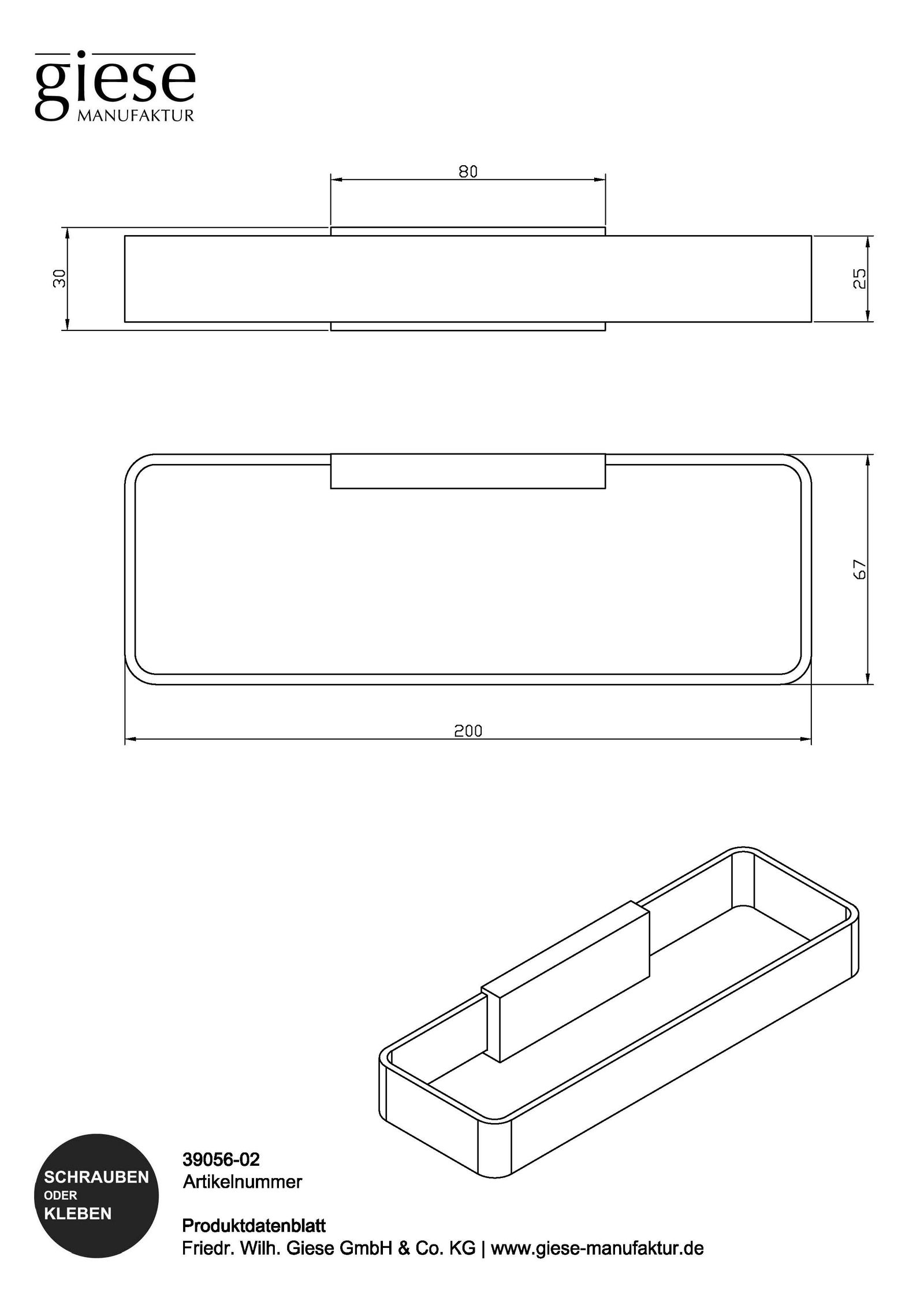 Giese Handtuchbügel Gifix Tono 200x67x30mm, verchromt