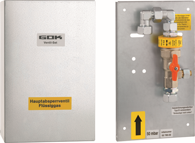 GOK Hauptabsperreinrichtung Typ 0271 RVS 18 x RVS 18 mm, DN 20, Aufputzmontage im Schutzkasten