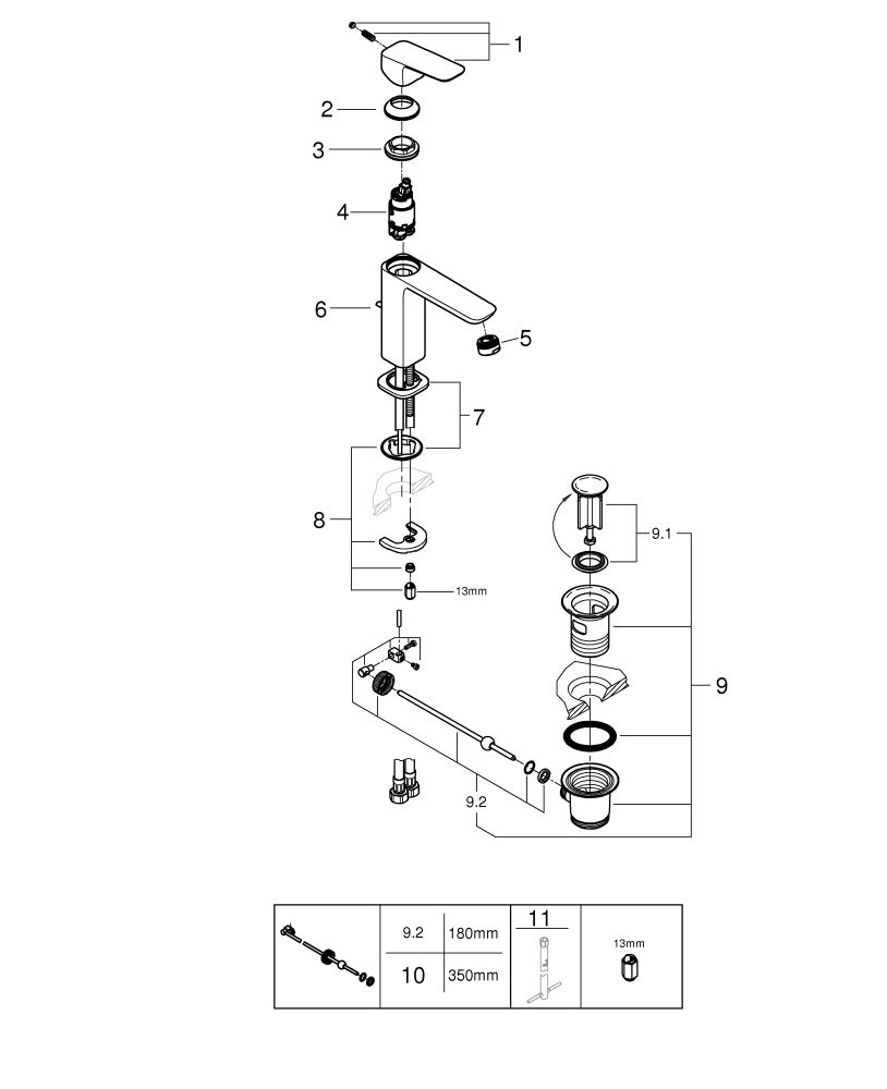 GROHE Waschtisch-Einhebelmischer Cubeo 1/2", M-Size, mit Zugstangen-Ablaufgarnitur, chrom