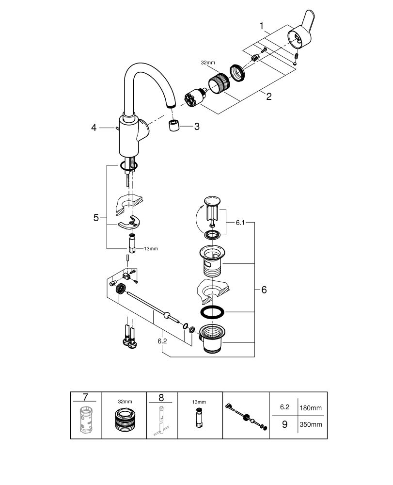 GROHE Waschtisch-Einhebelmischer Eurostyle Cosmopolitan 1/2", L-Size, mit Ablaufgarnitur, innenliegende Wasserführung, chrom