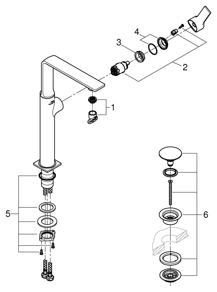 GROHE Waschtisch-Einhebelmischer Allure 1/2", XL-Size, mit Push-open Ablaufgarnitur, satin graphite