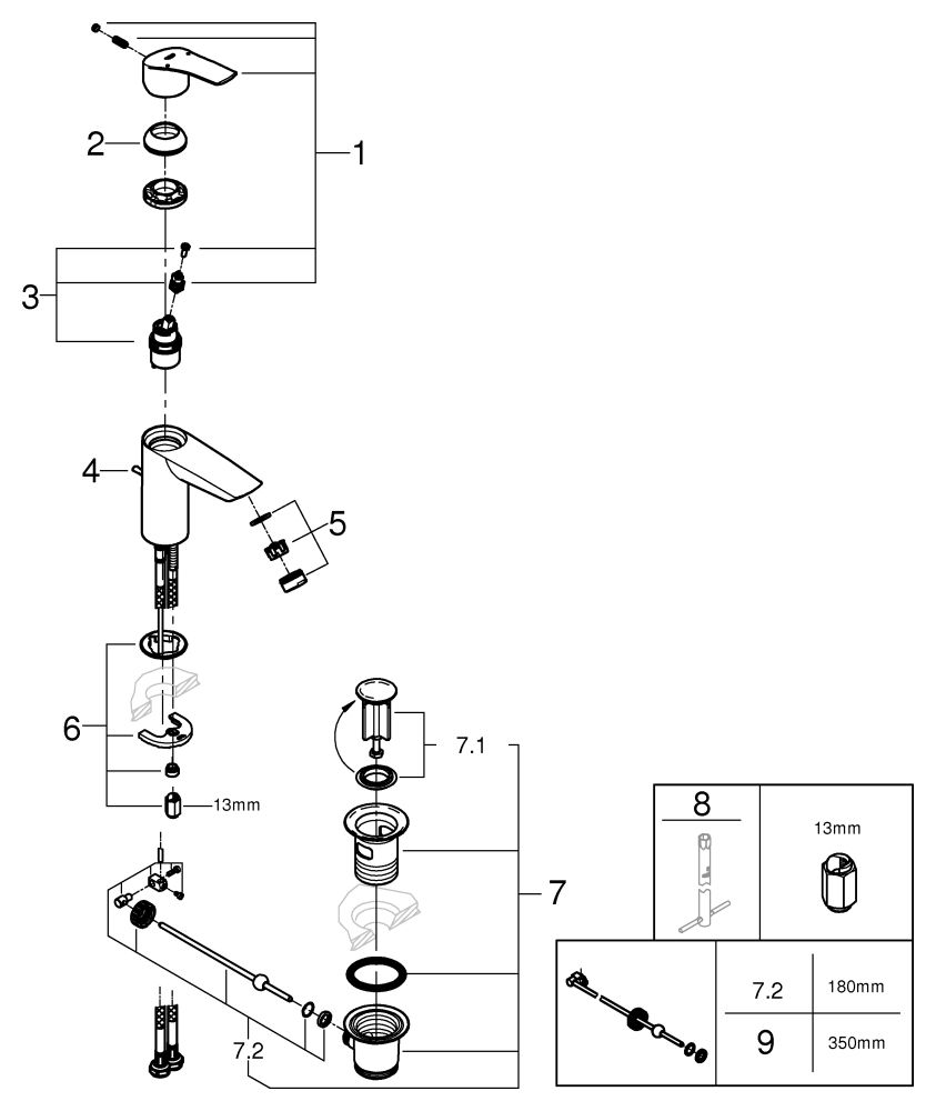 GROHE Waschtisch-Einhebelmischer Eurosmart 1/2", S-Size, mit Hybrid-Zugstangen-Ablaufgarnitur, chrom