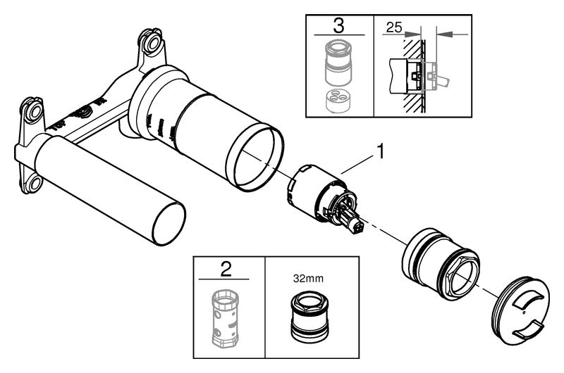 GROHE UP-Grundkörper 1/2", Universal, mit Temperaturbegrenzer, für 2-Loch-Waschtischarmatur