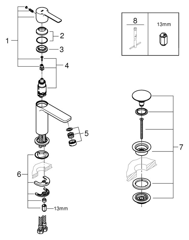 GROHE Waschtisch-Einhebelmischer Lineare 1/2", XS-Size, Push-open Ablaufgarnitur, supersteel