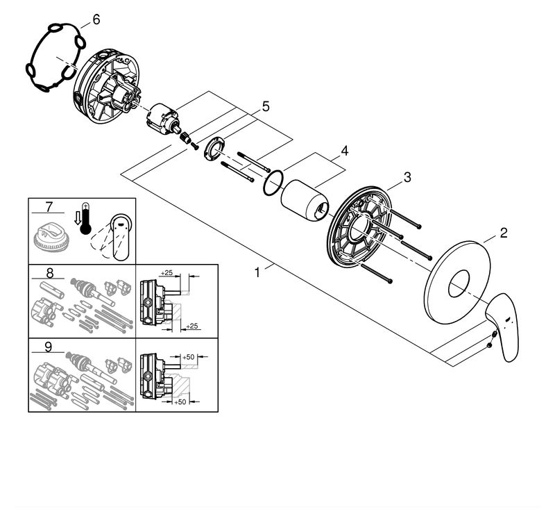 GROHE Fertigmontageset Eurostyle UP-Brause-Einhebelmischer, geschlossener Metall-Hebelgriff, chrom