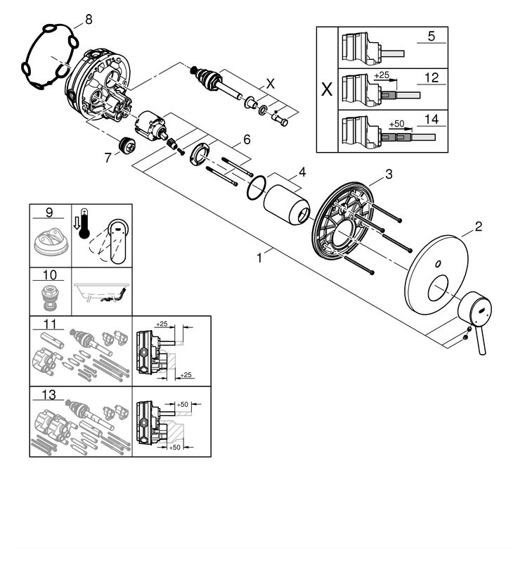 GROHE Fertigmontageset Concetto UP-Wannen-Einhebelmischer, chrom