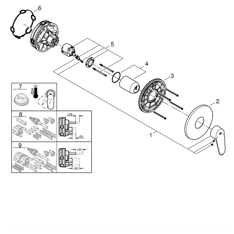 GROHE Fertigmontageset Eurodisc Cosmopolitan UP-Brausearmatur, chrom