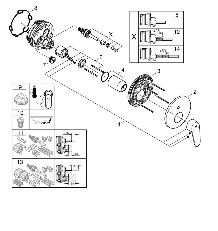 GROHE Fertigmontageset Eurodisc Cosmopolitan UP-Wannenarmatur, chrom