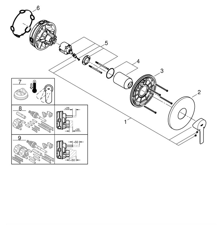 GROHE Fertigmontageset Lineare UP-Brause-Einhebelmischer, chrom
