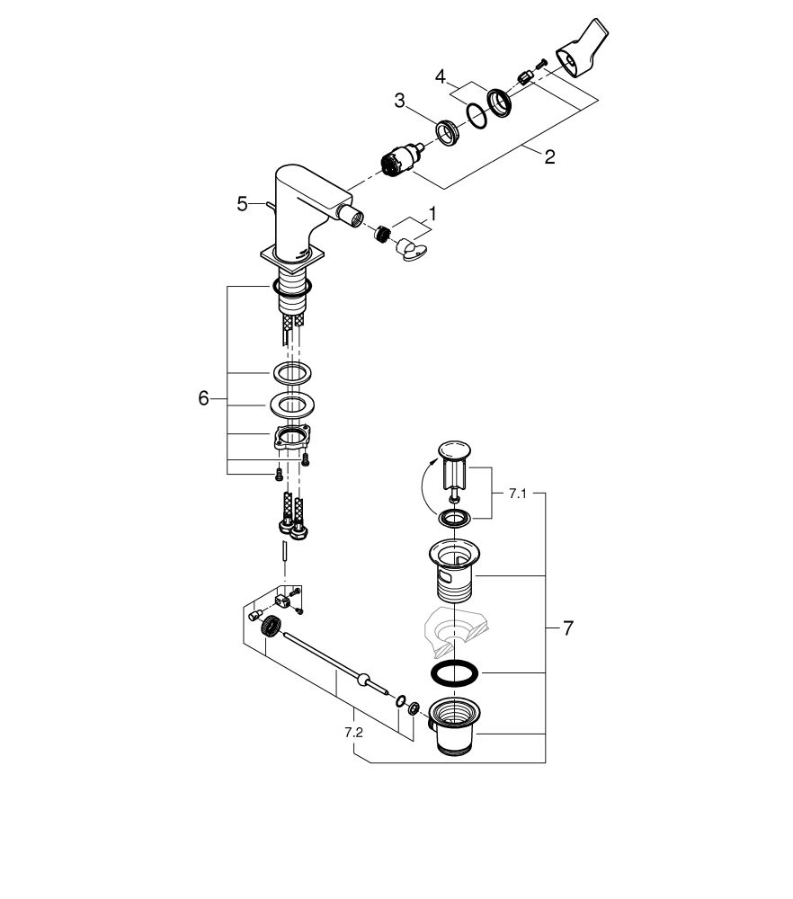 GROHE Bidet-Einhebelmischer Allure 1/2", mit Ablaufgarnitur, hard graphite