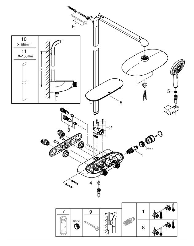 GROHE Duschsystem SmartControl Mono 360 mit AP-Thermostat, Wandmontage, moon white