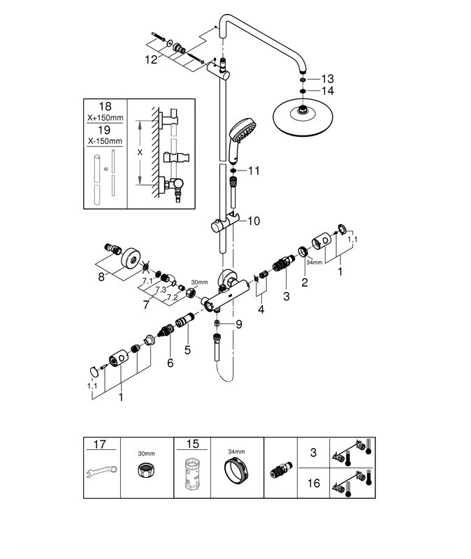 GROHE Duschsystem Tempesta Cosmopolitan 210 chrom, mit Aufputz-Thermostat, schwenkbarer Duscharm 39cm