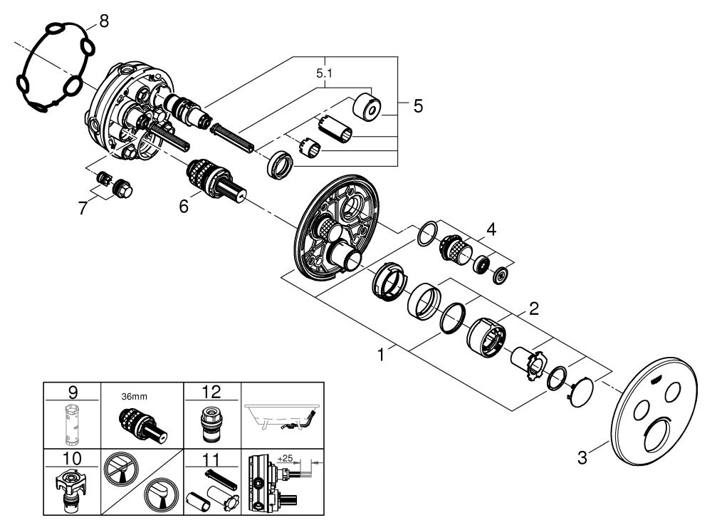 GROHE Fertigmontageset SmartControl UP-Einhebelmischer, mit 2 Absperrventilen, rund, chrom