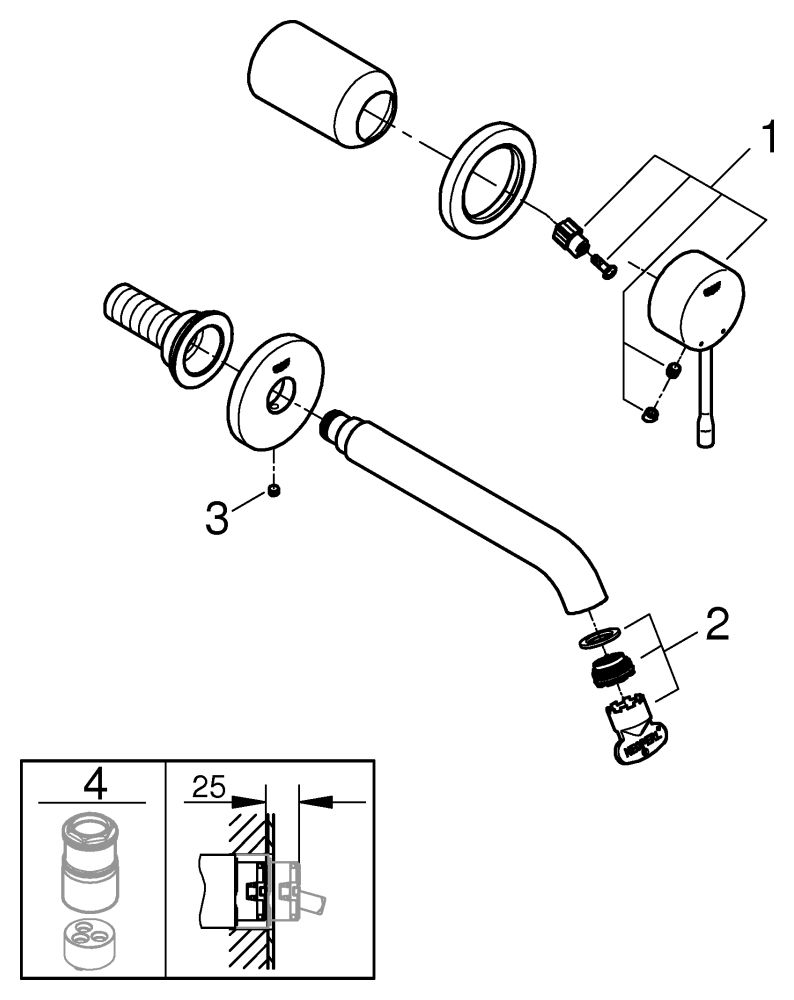 GROHE Fertigmontageset Essence UP-2-Loch-Waschtischmischer, Ausladung 18,3cm, warm sunset gebürstet
