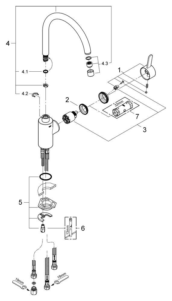 GROHE Spültisch-Einhebelmischer Eurosmart Cosmopolitan 1/2", ND, hoher Auslauf, chrom