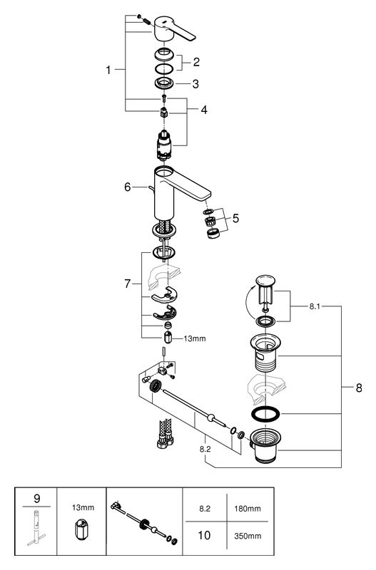 GROHE Waschtisch-Einhebelmischer Lineare 1/2", XS-Size, mit Ablaufgarnitur, supersteel