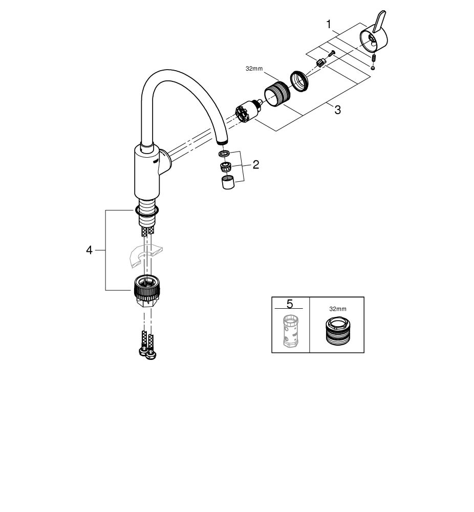 GROHE Spültisch-Einhebelmischer Eurosmart Cosmopolitan 1/2", hoher Auslauf, Durchfluss 10 l/min, chrom