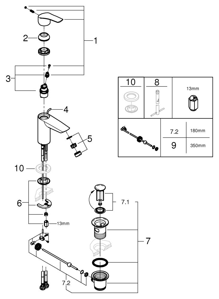 GROHE Waschtisch-Einhebelmischer Eurosmart 1/2", S-Size, mit Zugstangen-Ablaufgarnitur, Mittelstellung kalt, chrom