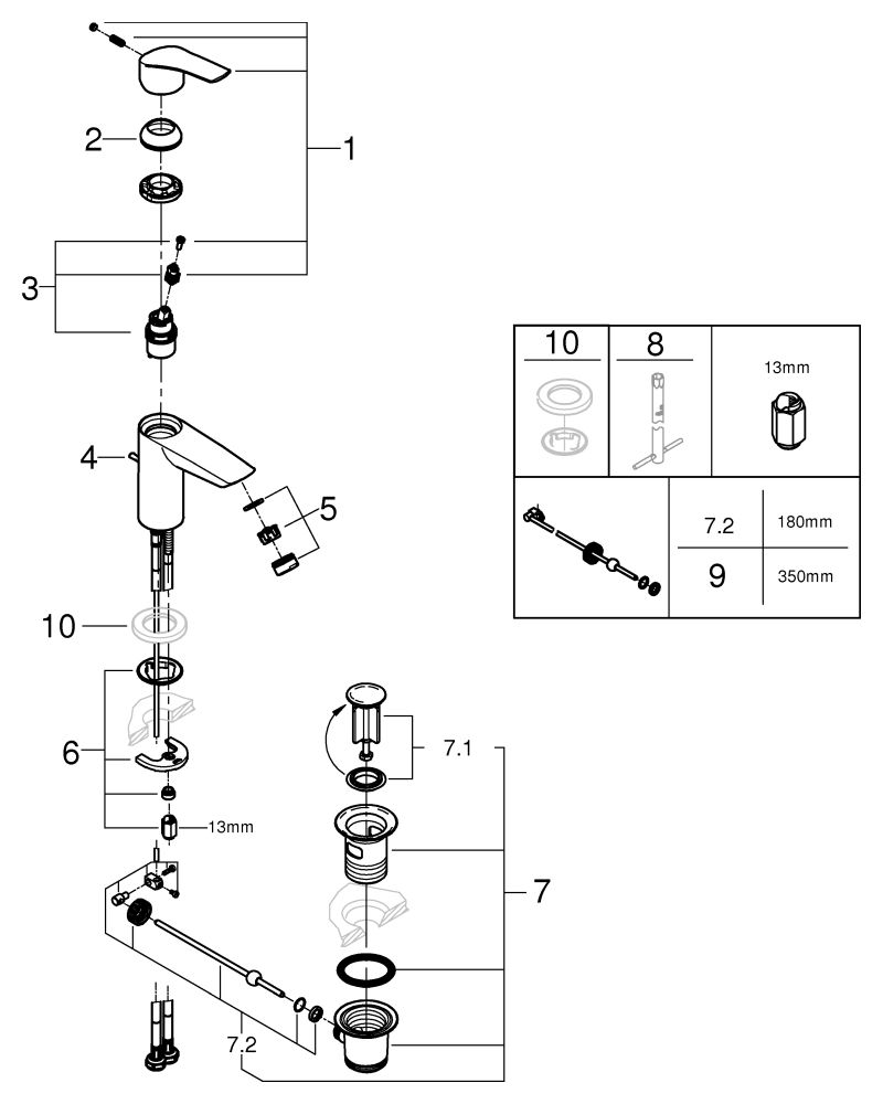 GROHE Waschtisch-Einhebelmischer Eurosmart 1/2", S-Size, mit Zugstangen-Ablaufgarnitur, chrom
