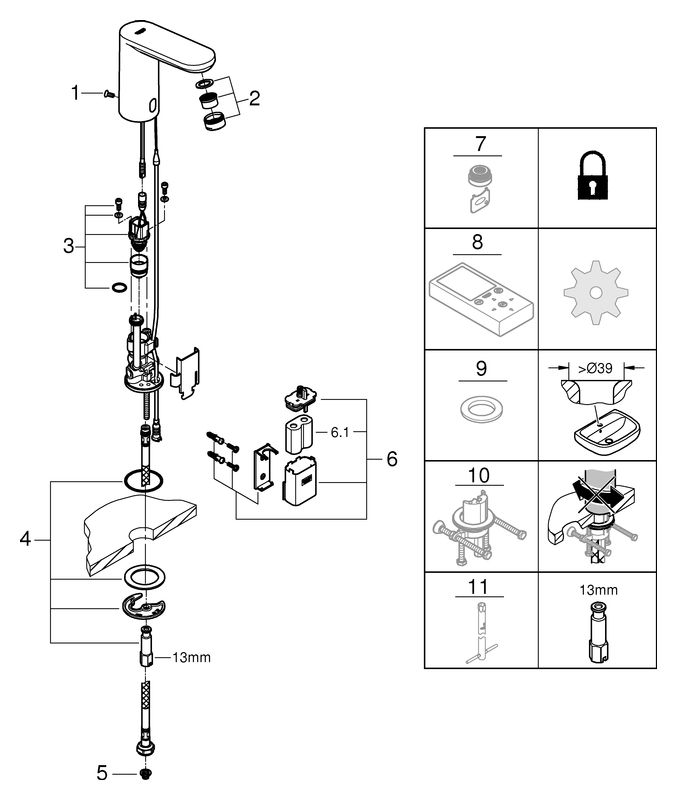 GROHE Infrarot-Waschtisch-Armatur Eurosmart CE 1/2", ohne Mischung, Batteriebetrieb, chrom