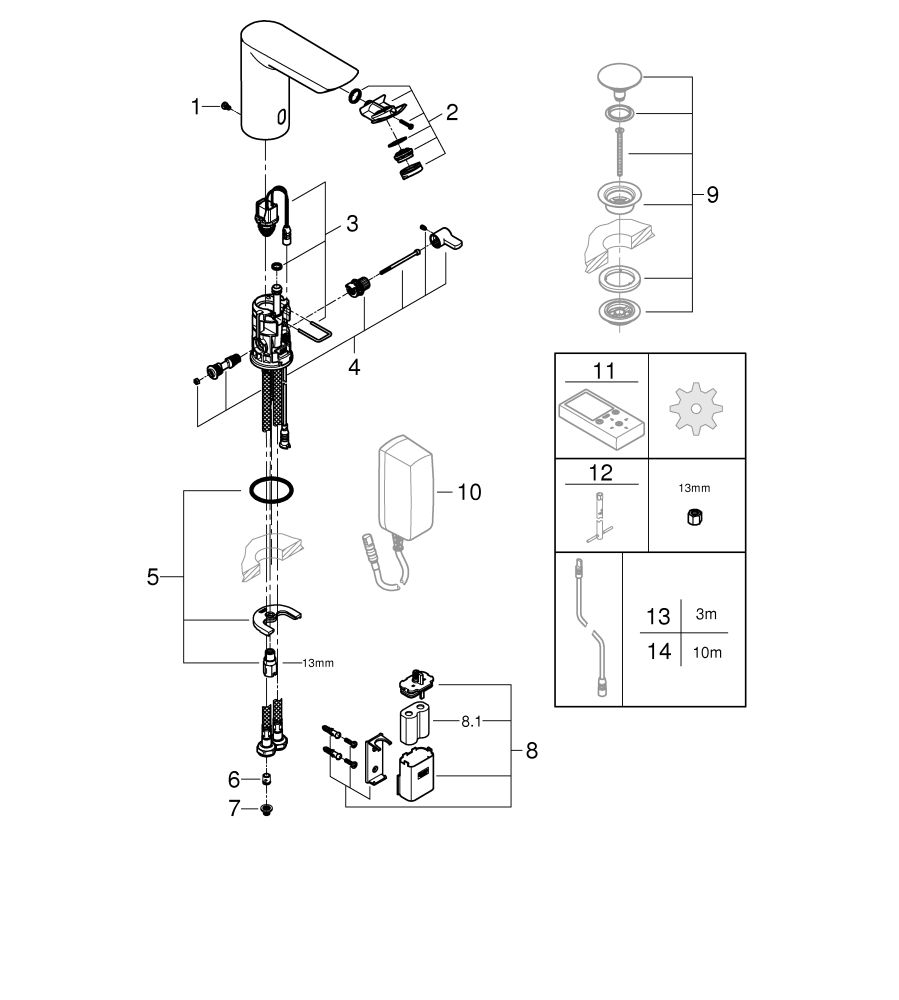 GROHE Infrarot-Waschtisch-Armatur Bau Cosmopolitan E 1/2", mit Mischung, Temperaturbegrenzer, Batteriebetrieb, chrom