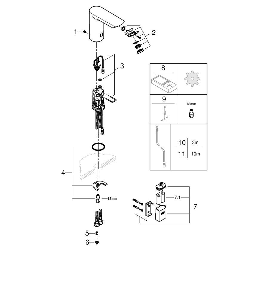 GROHE Infrarot-Waschtisch-Armatur Bau Cosmopolitan E 1/2", ohne Mischung, Batteriebetrieb, chrom