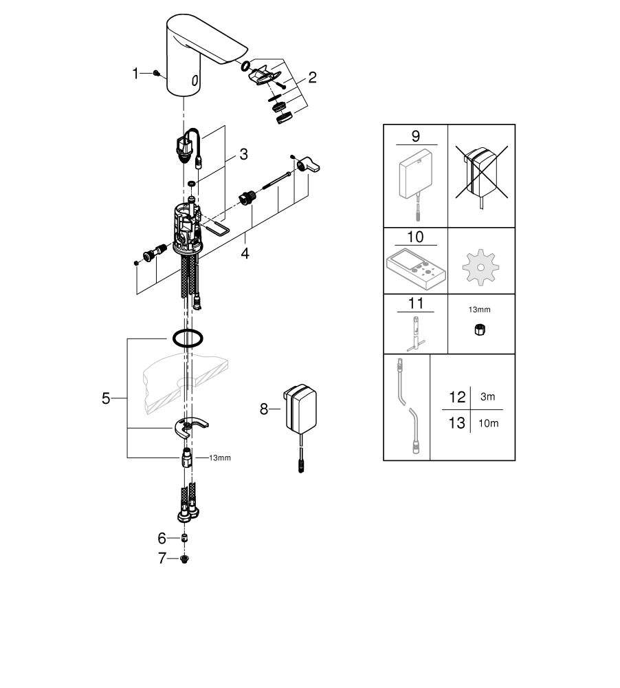 GROHE Infrarot-Waschtisch-Armatur Bau Cosmopolitan E 1/2", mit Mischung, Temperaturbegrenzer, Netzbetrieb, chrom