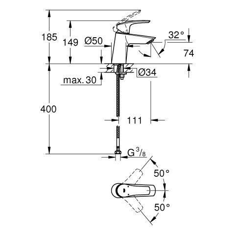 GROHE Waschtisch-Einhebelmischer Eurosmart 1/2", S-Size, glatter Körper, geneigte Version, chrom