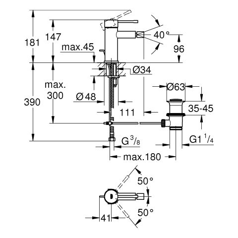 GROHE Bidet-Einhebelmischer Essence 1/2", mit Zugstangen-Ablaufgarnitur, hard graphite gebürstet