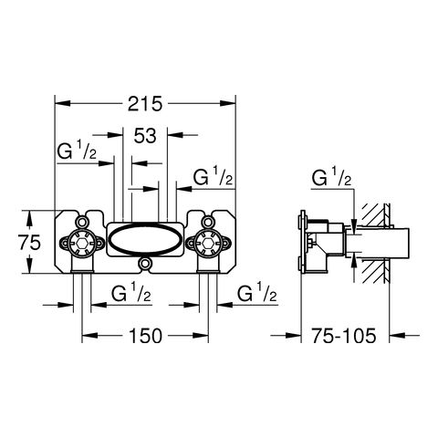 GROHE UP-Grundkörper SmartControl Einbautiefe 75 bis 105 mm, für Thermostat, Auf-/Unterputz Kombination