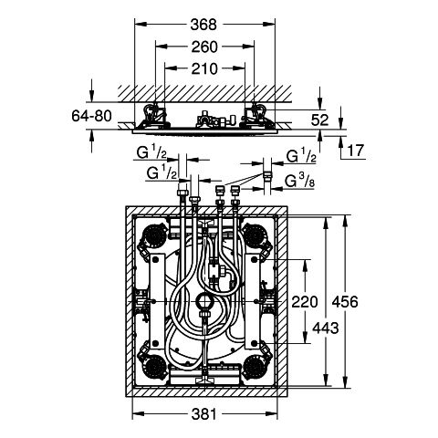 GROHE Deckenbrause Rainshower Aqua 15" 3 Strahlarten, satin steel