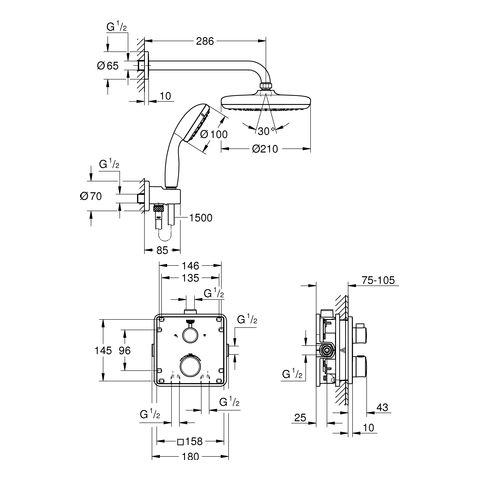GROHE UP-Duschsystem Grohtherm mit UP-Thermostat, chrom