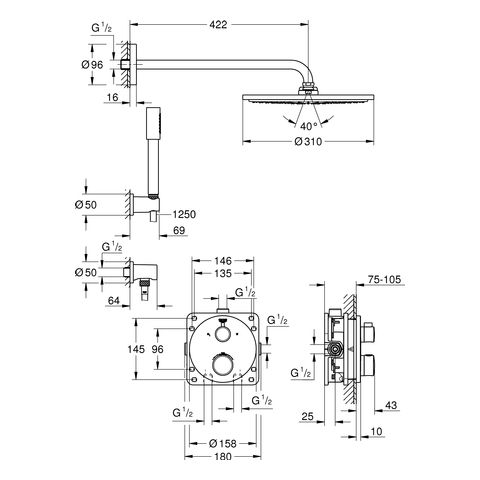 GROHE UP-Duschsystem Grohtherm mit UP-Thermostat, chrom