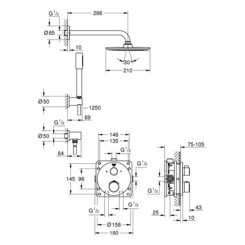 GROHE UP-Duschsystem Grohtherm mit UP-Thermostat, chrom