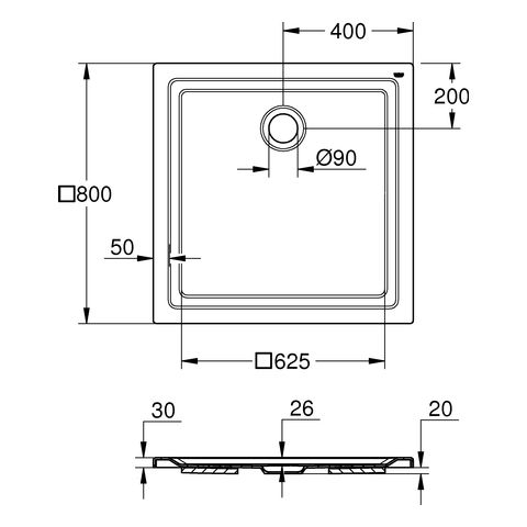 GROHE Duschwanne Universal 80 x 80 x 3 cm, Acryl, alpinweiß