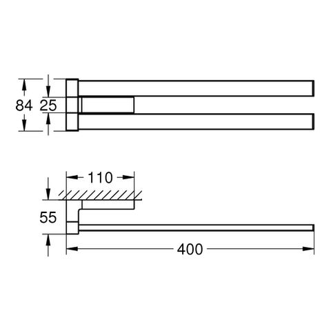 GROHE Doppel-Handtuchhalter Selection Cube 40cm, 2-armig, schwenkbar, verdeckte Befestigung, chrom