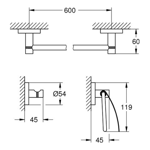GROHE Bad-Set Essentials 3 in 1, verdeckte Befestigung, Supersteel