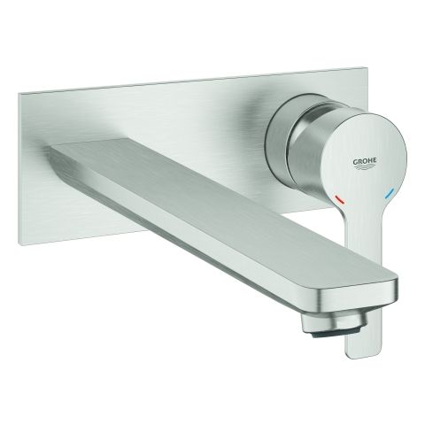 GROHE Fertigmontageset Lineare UP-2-Loch-Waschtisch-Wandarmatur, Ausladung 20,7cm, supersteel