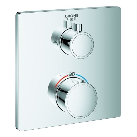 GROHE Fertigmontageset Grohtherm UP-Brause-Thermostat, mit integrierter 2-Wege-Umstellung, eckig, chrom