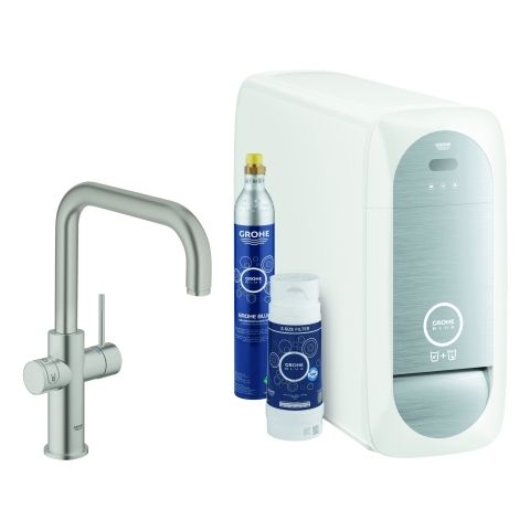 GROHE Spültisch-Einhebelmischer Blue Home U-Auslauf, Starter Kit, Supersteel
