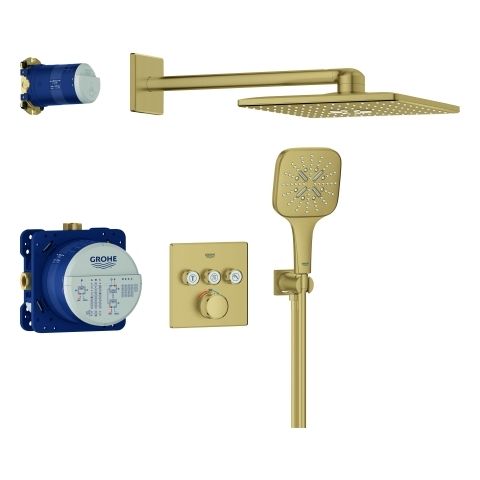 GROHE Duschsystem Grohtherm Smartcontrol UP, mit Rainshower SmartActive 310 Cube, cool sunrise gebürstet