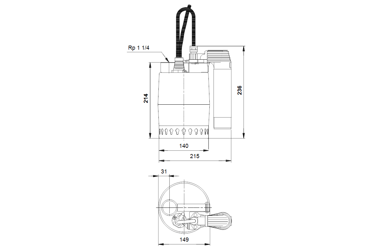 Grundfos Kellerentwässerungspumpe UNILIFT KP250-AV1, Rp 1 1/4 IG, 230 V, 5 m
