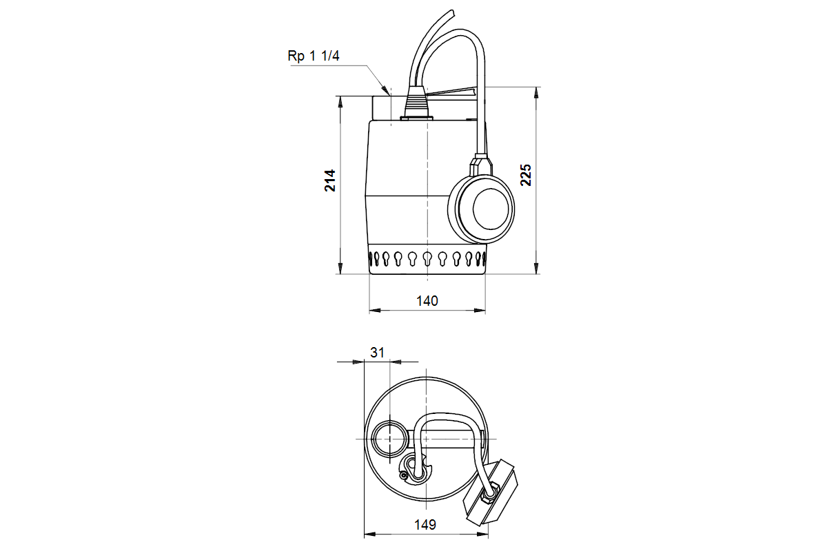 Grundfos Kellerentwässerungspumpe UNILIFT KP250-A1, Rp 1 1/4 IG, 230 V, 10 m