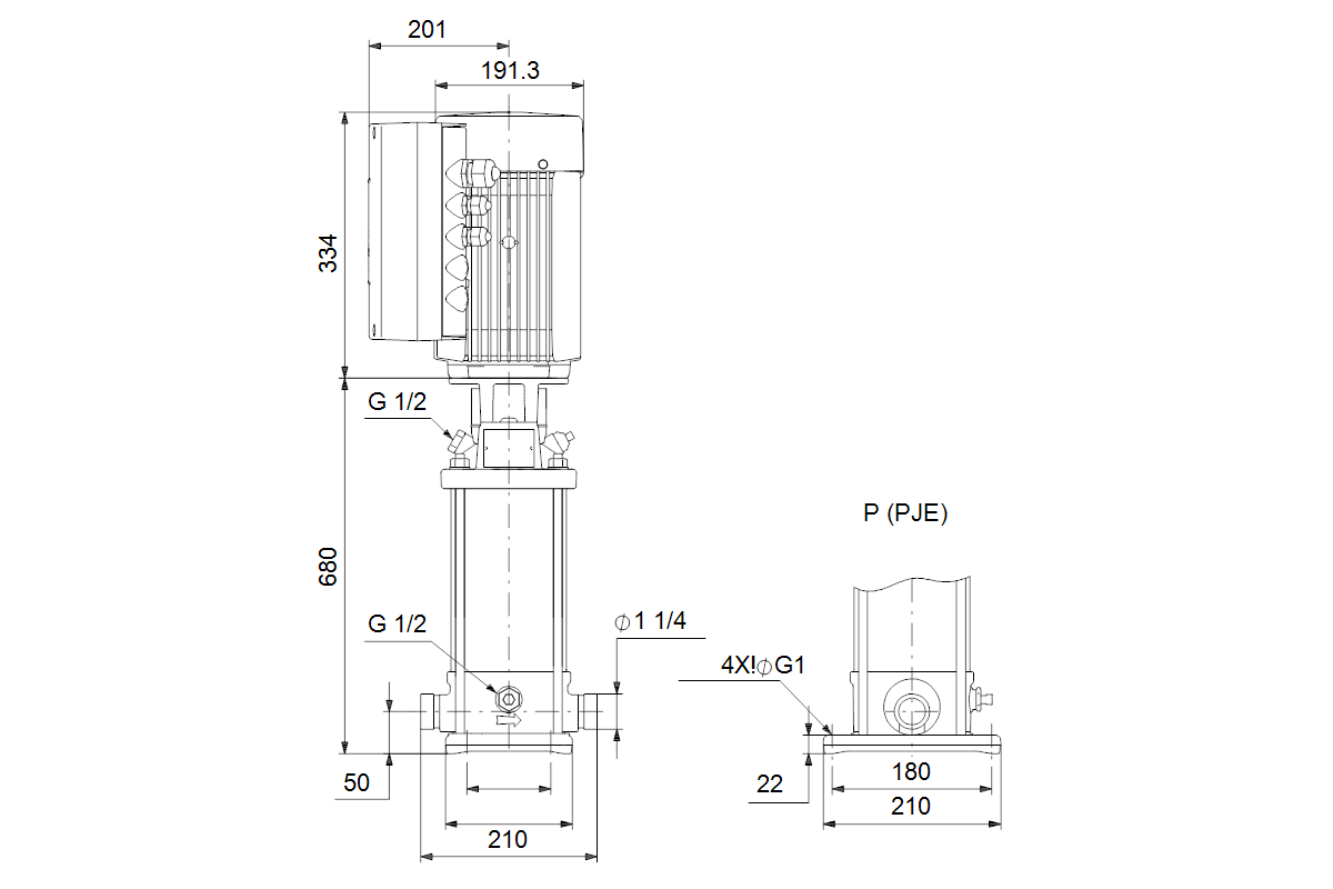 Grundfos Kreiselpumpe CRNE 1 HS 1-23, P Anschluss, 6 kW, 3x 380-500 V, vertikal