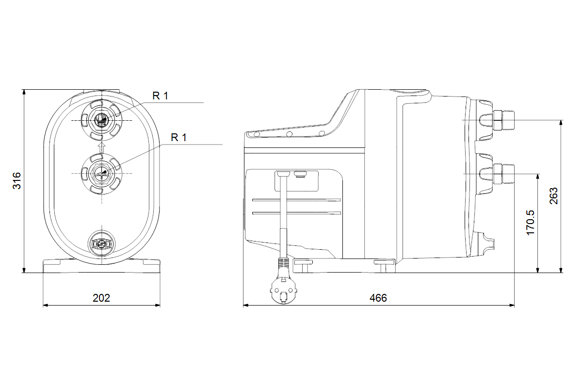 Grundfos Gartenpumpe Scala1 3-45 Edelstahl, 230 V, 1,5 m Kabel, Schutzkontaktstecker
