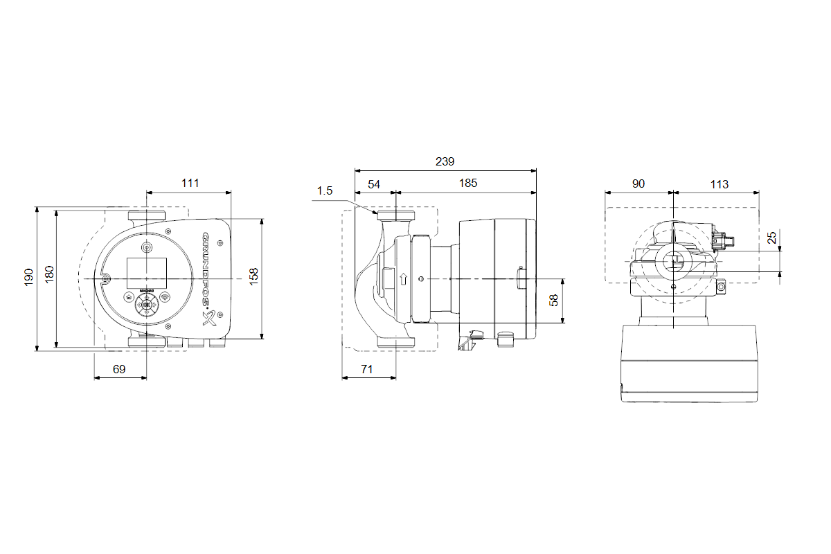Grundfos Heizungsumwälzpumpe MAGNA3 32-80, G 2, 180 mm, PN 10, 230 V