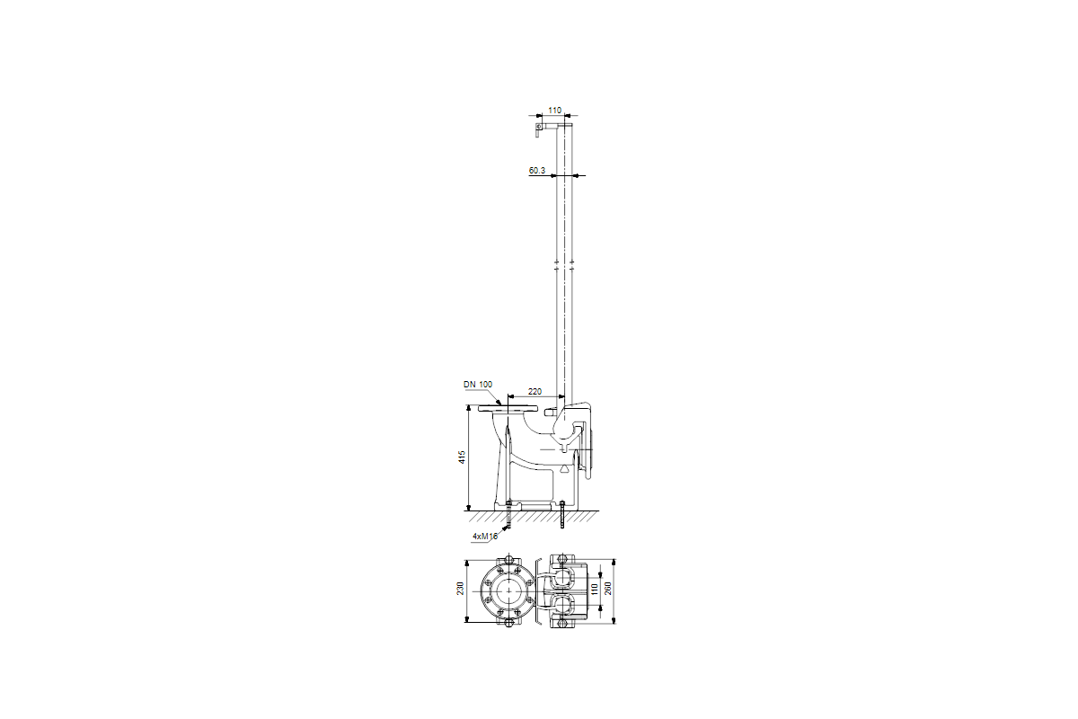 Grundfos Kupplungsfußkrümmer DP/SL, DN 65/DN 65, Gusseisen