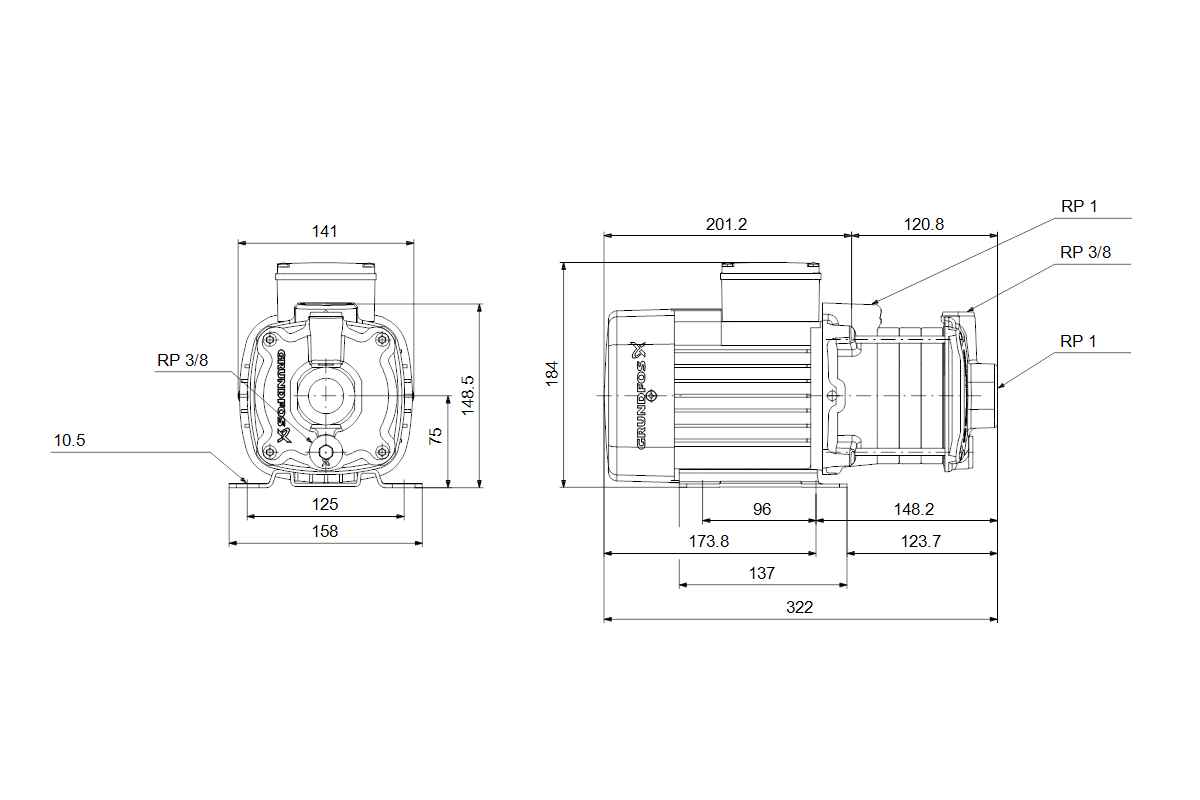 GRUNDFOS Horizontale Kreiselpumpe CM1-3 A-R-A-V-AQQV G-A-A-N