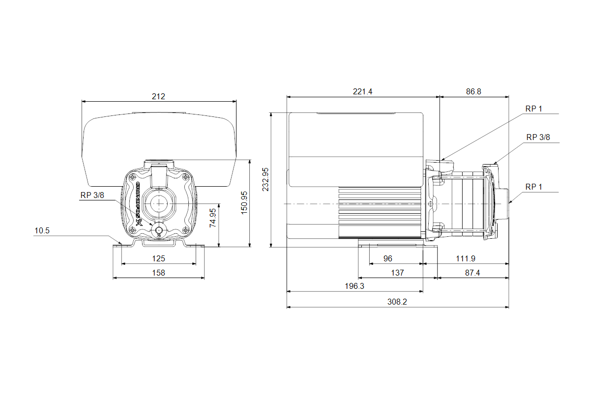 Grundfos Horizontale Kreiselpumpe CME1-5 A-R-A-V-AQQV UADN 1x230V 1,1kW