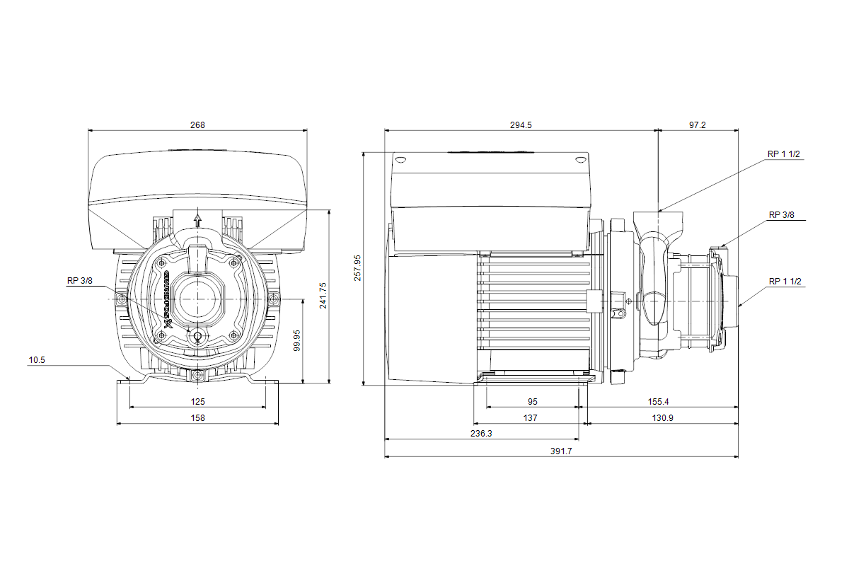 Grundfos Kreiselpumpe CME A 15-1 AQQV, 2,2 kW, 4 A, horizontal, 3x 380-500 V